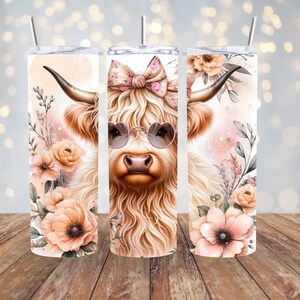 Highland Cow with Heart Glasses 20oz Tumbler Wrap