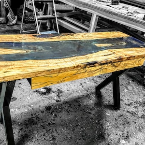 Islands and Rivers Handmade Spotted Maple & Epoxy Resin Desk image 1