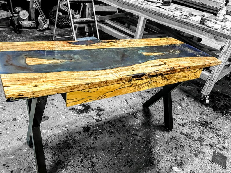 Islands and Rivers Handmade Spotted Maple & Epoxy Resin Desk image 1