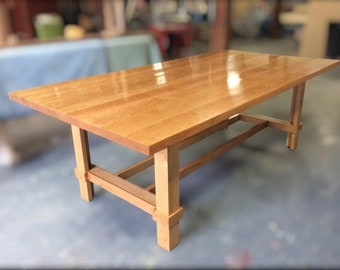 Inspired by Frank Lloyd Wright Handcrafted Cherry Wood Arts and Crafts Vintage Style Dining Room Table.