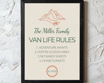 Personalized Van Life Rules Print | Custom Campervan Decor | Minimalist Family Name Art Print