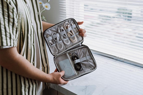 Buy Travel Cable Organiser large 2 Compartments Portable Tech Accessory Case Technology Organiser Travel Bag Cord Management Online in India Etsy