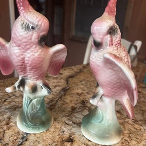 Pretty in Pink  Pair of Vintage 1950s Maddux of California pink pottery Cockatiels