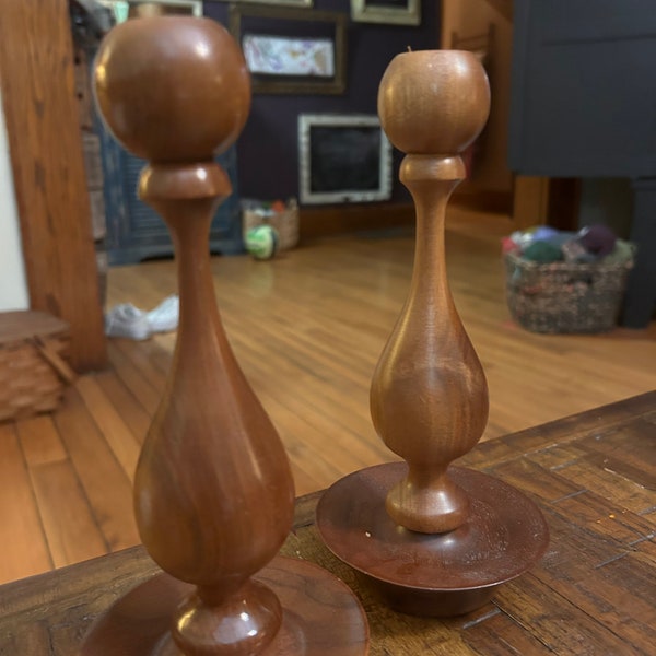 Vintage Charles Lesters Turned wooden candlesticks MCM 1960s