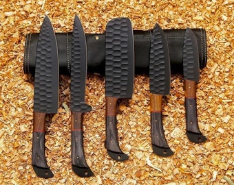 5Pcs Hand Forged Damascus Steel Chef Set, Damascus Knife Set, Damascus Chef's Knife Set, Damascus Kitchen Knife Set, Christmas Gifts.