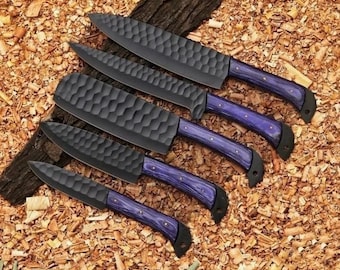 HAND FORGED Damascus Steel Chef's Knives Set, Damascus Kitchen Knife Set, Damascus Chef Knife, ANNIVERSARY Gifts, Christmas Gifts For Him,