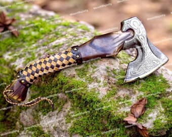 HANDMADE Carbon Steel VIKING Axe with Ash Wood Handle Birthday Gift Nordic Axe Groomsmen Gift Anniversary Wedding Personalized Gift For Men