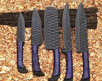 5Pcs Hand Forged Damascus Steel Chef Set, Damascus Knife Set, Damascus Chef's Knife Set, Damascus Kitchen Knife Set, Best Fathers Day Gifts,