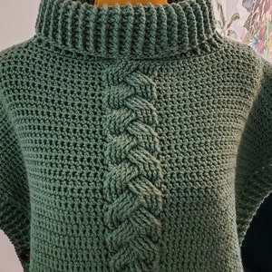 Jersey poncho con trenzas / Verde salvia / Hecho a mano imagen 3