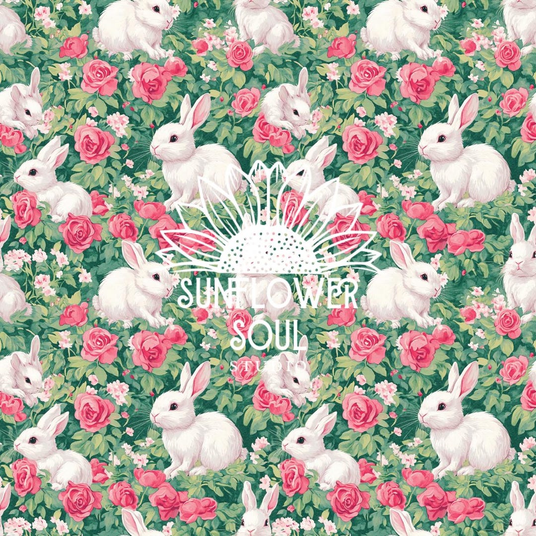 Seamless Repeat Pattern Vintage Bunnies and Flowers | Digital Paper ...