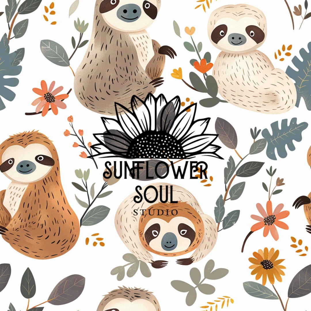 Seamless Repeat Pattern Cute Sloths | Digital Paper Scrapbook | Sloth ...