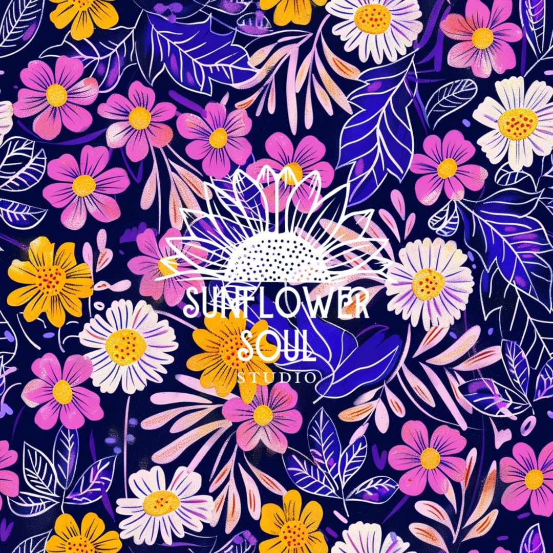 Seamless Repeat Pattern Whimsical Flowers Digital Paper Flowers Vintage ...