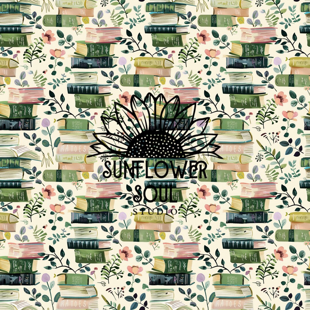 Seamless Repeat Pattern Vintage Books and Flowers Digital Paper ...