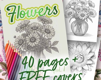 Flowers Coloring Book, Flowers Coloring Pages, coloring pages for adults and children, flower coloring