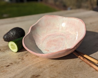 Salatschüssel Handgetöpfert Roséfarbene Glasur