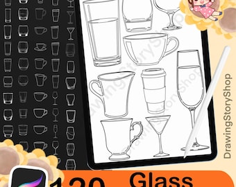 120 Procreate Drink Glass Stamp Set | Coffee Glass, Wine Glass, Cocktail Glass Brushes