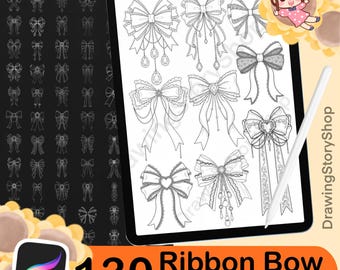 130 Ribbon Bow Outline Stamps: Coquette Procreate Tattoo Brushes