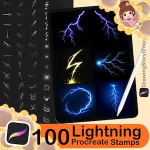 100 Procreate Lightning Brushes, Lightning Brush Set, Thunderstorm brushset Procreate, Lightning Strike Stamps,Storm Brushes for Procreate