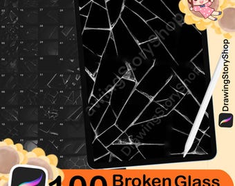 100 Pincéis de Carimbo de Vidro Quebrado para Procreate, Carimbo de Vidro Quebrado, Vidro para Procreate, Espelho Quebrado para Procreate, Tela Quebrada, Janela Quebrada