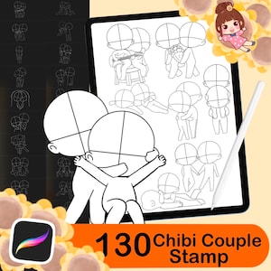 130 Procreate Chibi Couple Stamp,Procreate Chibi Poses Stamps, Couple Poses Stamps, Chibi Brushes, Chibi Bases,Valentine's Day Drawing,lover