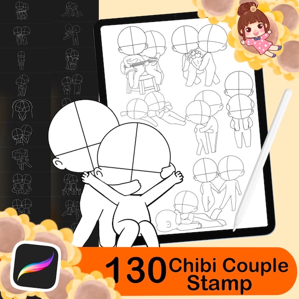 130 Procreate Chibi Couple Stamp,Procreate Chibi Poses Stamps, Couple Poses Stamps, Chibi Brushes, Chibi Bases,Valentine's Day Drawing,lover