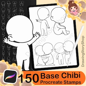 150 Procreate chibi pose stamps. Procreate chibi body stamps, Procreate Chibi Couple Stamp,Base Chibi