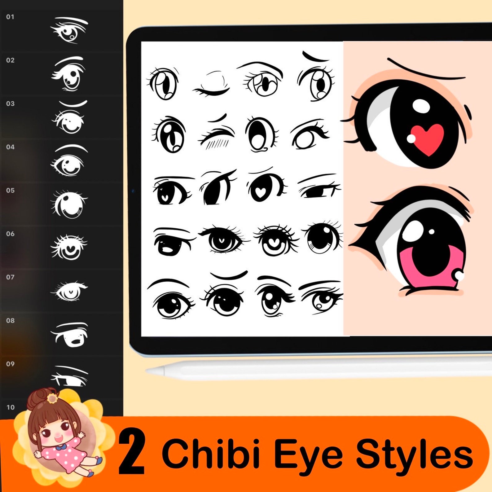 450 Procreate Chibi Stamp Brushes, Chibi Stamps, Chibi Eye Stamps ...