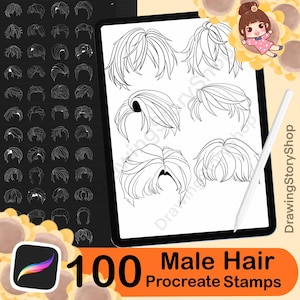 100 timbri per capelli Procreate, capelli anime, set di pennelli per capelli maschili per Procreate