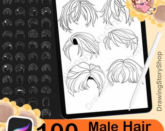 100 Procreate Hair Stamps , Anime Hair, Male Hair Brush Set fo Procreate
