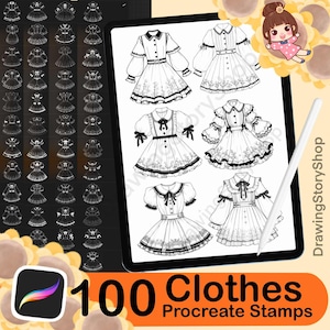 100 Procreate dresses stamps brushes, Procreate dress clothes stamps, Procreate clothing fashion design brush stamp,Short Dress Stamps