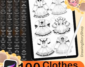 100 Procreate dresses stamps brushes, Procreate dress clothes stamps, Procreate clothing fashion design brush stamp,Short Dress Stamps