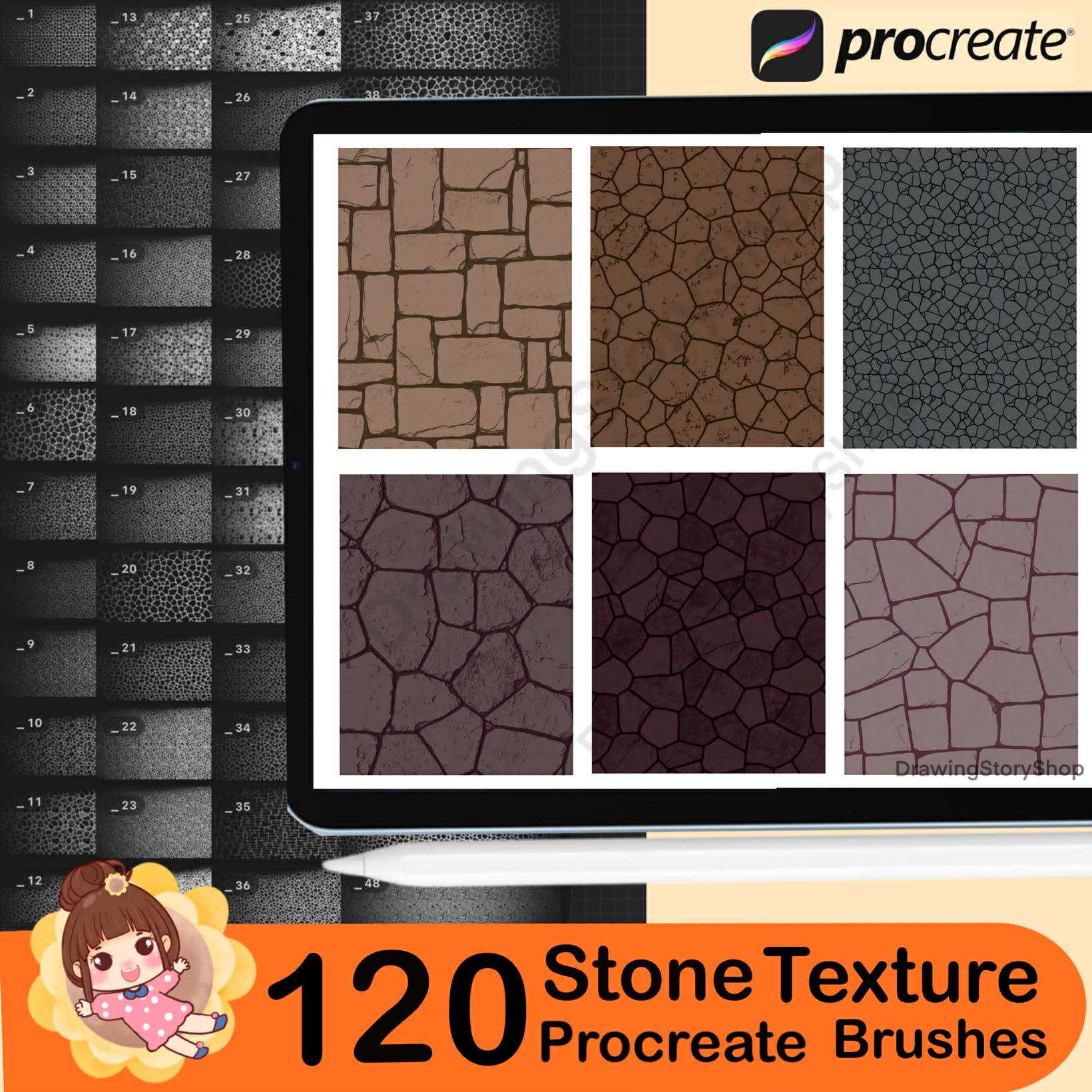 120 Procreate Stone Textures | Stone Procreate Texture Seamless Brushes ...