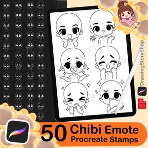 50 Chibi Emote Stamps for Procreate, Chibi character brush, Procreate, Anime, Figure,Chibi Brushes, Twitch Emotes,Discord