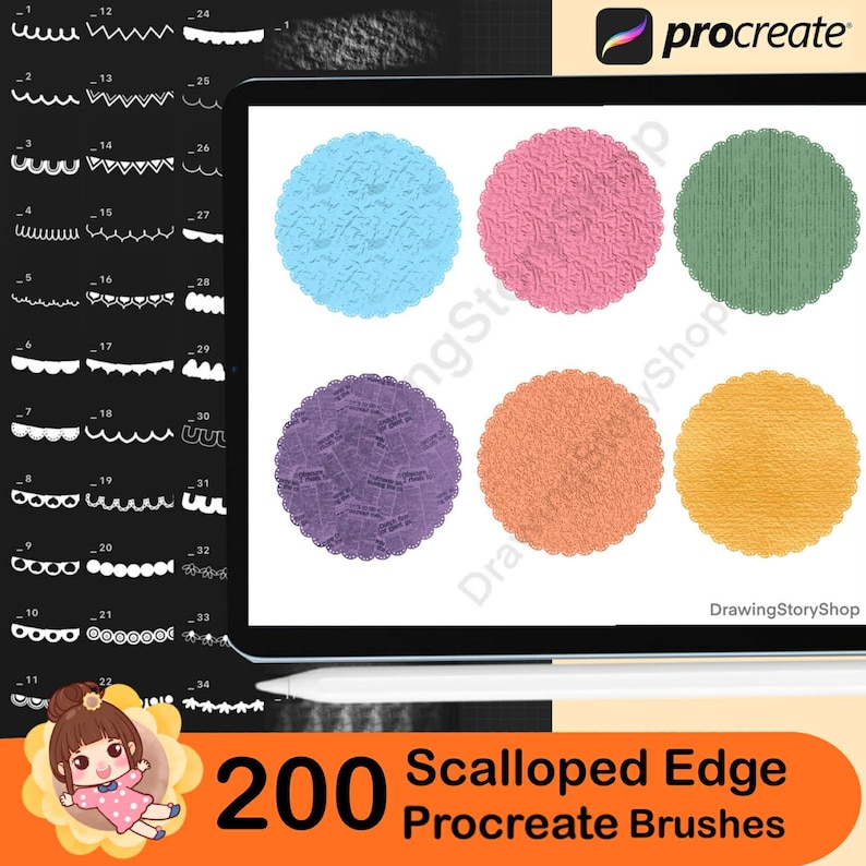 200 Procreate Scalloped Edge Brushes, Paper Textures, Border Brush Set ...
