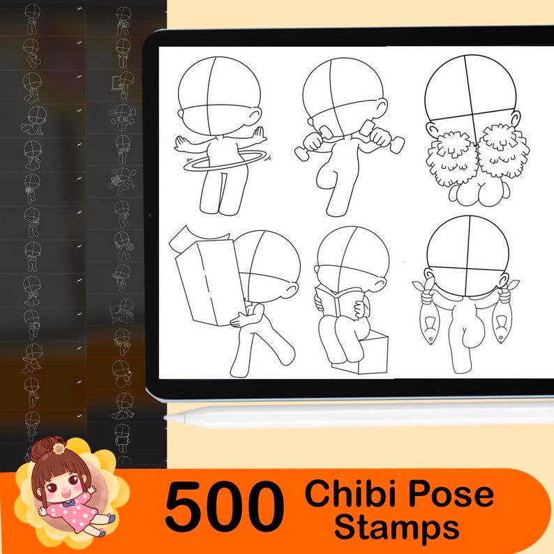 500 Base Chibi Procreate Body Pose Stamps ,procreate Chibi Pose Stamps ...