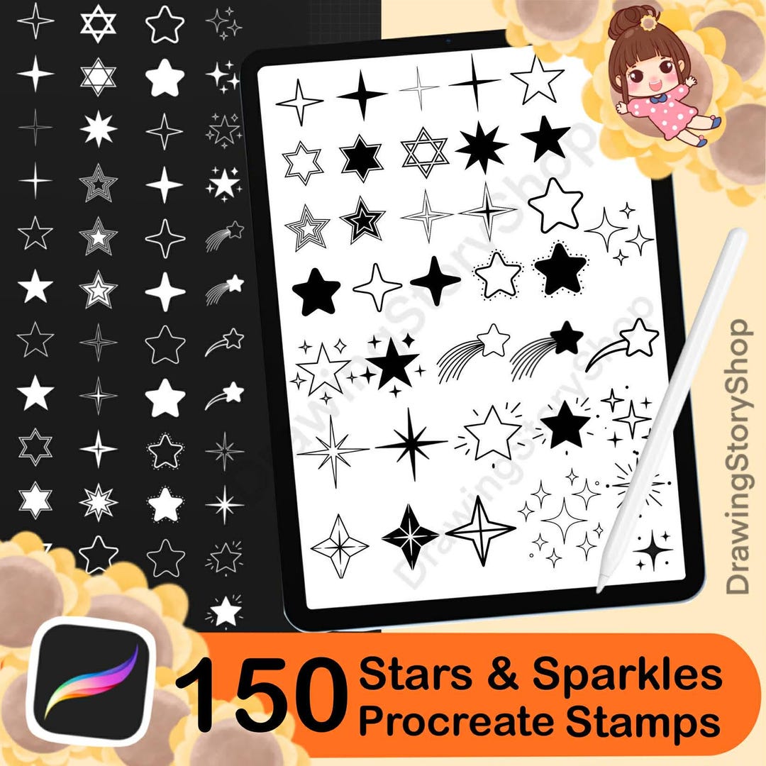 150 Procreate Star Stamps & Sparkle Glitter Stamps, Brush Set (digital ...