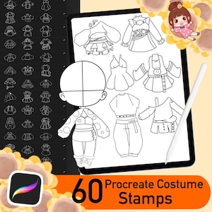 60 Procreate Chibi Clothes Stamp, Chibi Costumes,Clothes Brushes Procreate Chibi Maker Character, Maker Manga Kawaii Cute