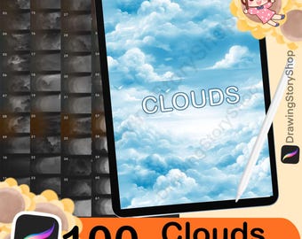 100 pinceles de nubes para Procreate, pinceles de textura de nubes para Procreate, pinceles de textura de cielo para Procreate, pinceles de cielo para Procreate, pinceles de nubes para Procreate