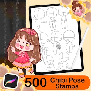 500 Base chibi Procreate body pose stamps ,Procreate chibi pose stamps , Procreate chibi body stamps , Chibi Procreate brushes