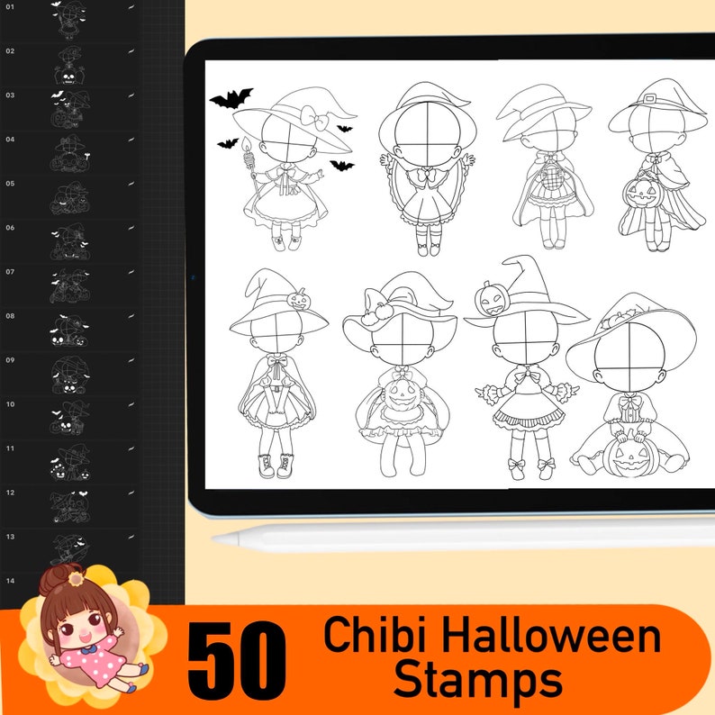140 Procreate Halloween Stamps, Halloween Brushes Procreate, Chibi Base ...