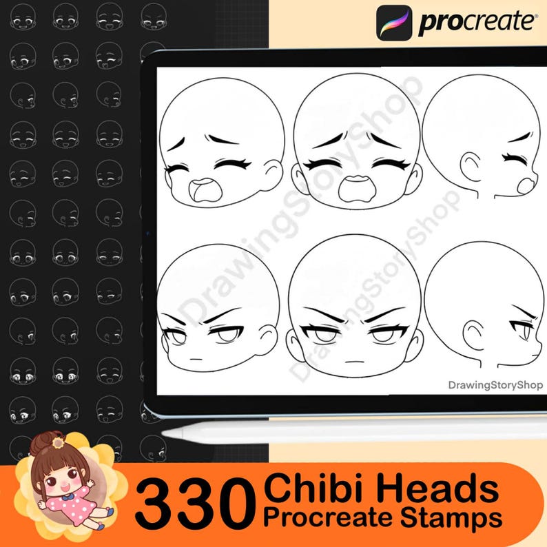 330 Procreate Chibi Girls Head Stamps | Procreate Chibi Girls Face ...