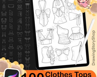 100 Procreate Clothing Stamps : Anime Clothes Tops Manga Outfit Brush