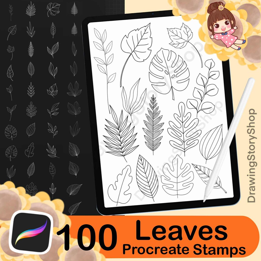 100 Leaves Procreate Brush Stamps | Botanical Stamps| Leaf Tattoo ...