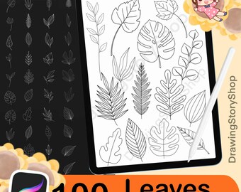 100 Leaves Procreate Brush Stamps | Botanical Stamps| Leaf Tattoo Procreate | Leaves Procreate Stamps | Botanic Leaf Procreate Stamps
