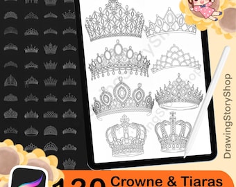 130 Procreate Crowns Stamps | luxurious Crowns Procreate Brushes | Tiara Procreate Brushes | Jewelry Procreate | Fashion Procreate