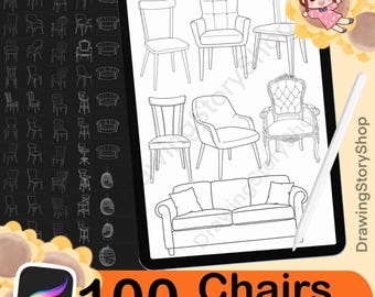 100 Procreate interior brush, Procreate chair brushes, Procreate chairs Stamp ,Sofa Stamps ,Procreate furniture