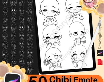 50 Chibi Emote Bases (ver.2) Stamps for Procreate, Anime Figure ...