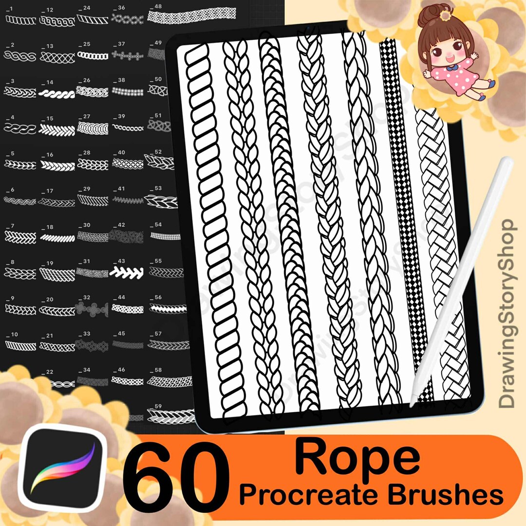 60 PROCREATE ROPE BRUSHES • Rope Line, Cord, Tie Cordon, Drawing ...
