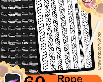 60 PROCREATE ROPE BRUSHES • Rope Line, Cord, Tie Cordon, Drawing Fashion Flats Trims Brush, Anime & Manga