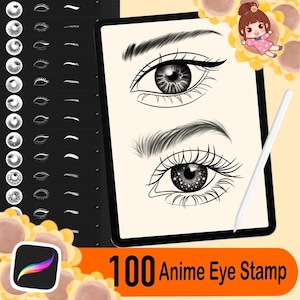 100 Procreate Eyes Stamp Brushes, Procreate Realistic Anime Eyes Stamps ,Procreate Female Manga Eyes, Procreate Cartoon Eyes Stamps